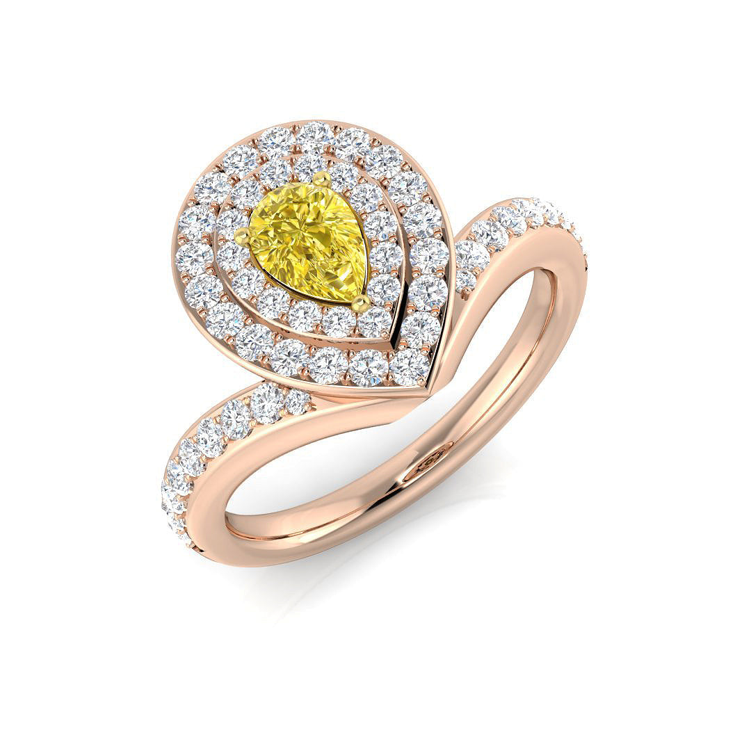 Natural Pear Solitaire with Round Diamond Cluster Ring in 10K/14K gold and platinum with certified lab-grown or natural diamonds