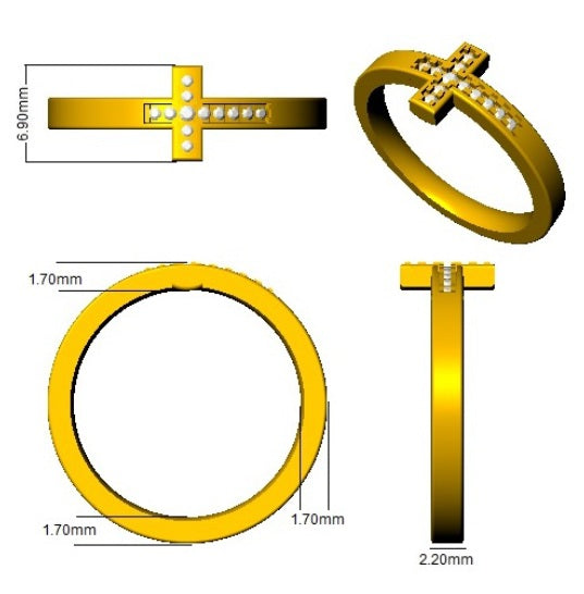 Diamond Cross Ring in 10K/14K gold and platinum with certified lab-grown or natural diamonds