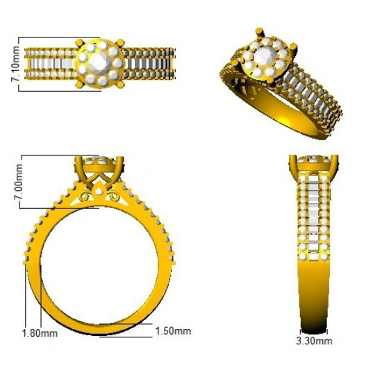 Baguette & Round Brilliant Cluster Ring in 10K/14K gold and platinum with certified lab-grown or natural diamonds