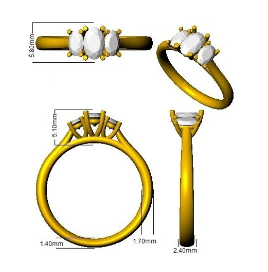 3-Stone Diamond Ring in 10K/14K gold and platinum with certified lab-grown or natural diamonds