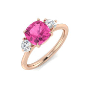 Cushion Cut Pink Sapphire Ring with Diamond Side Stones in 10K/14K gold and platinum with certified lab-grown or natural diamonds