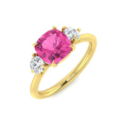 Cushion Cut Pink Sapphire Ring with Diamond Side Stones in 10K/14K gold and platinum with certified lab-grown or natural diamonds
