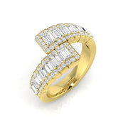 Baguette & Round Diamond Cross-Over Ring in 10K/14K gold and platinum with certified lab-grown or natural diamonds