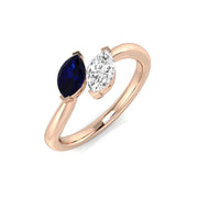 Marquise Two Stone Sapphire Ring with Diamond in 10K/14K gold and platinum with certified lab-grown or natural diamonds