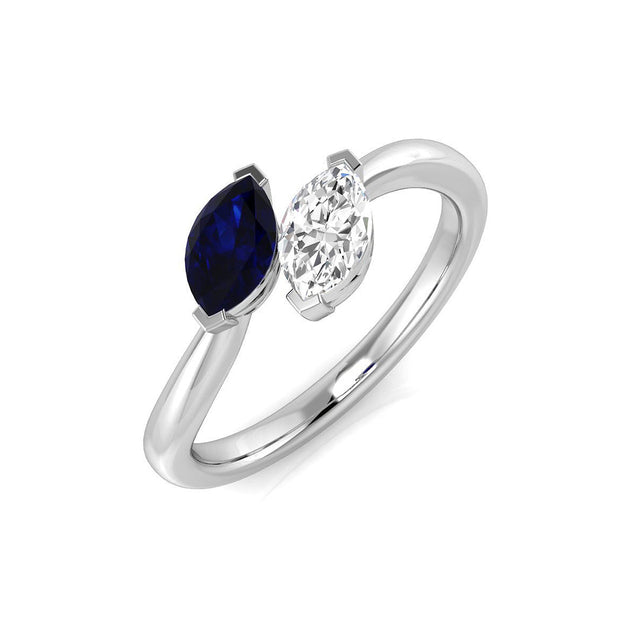 Marquise Two Stone Sapphire Ring with Diamond | 10K & 14K Gold, Platinum