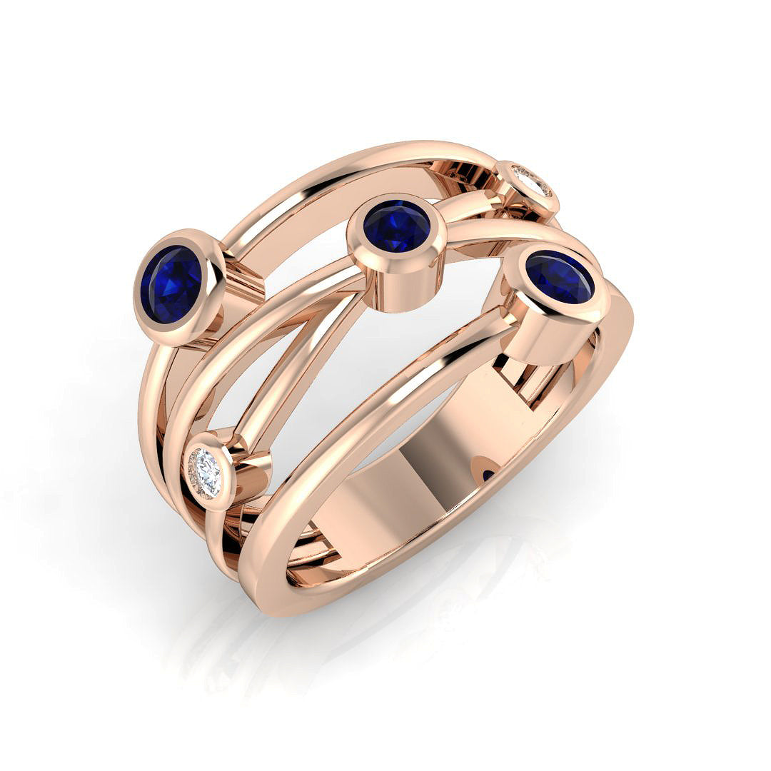 Blue Sapphire Bubble Ring with Round Diamonds in 10K/14K gold and platinum with certified lab-grown or natural diamonds