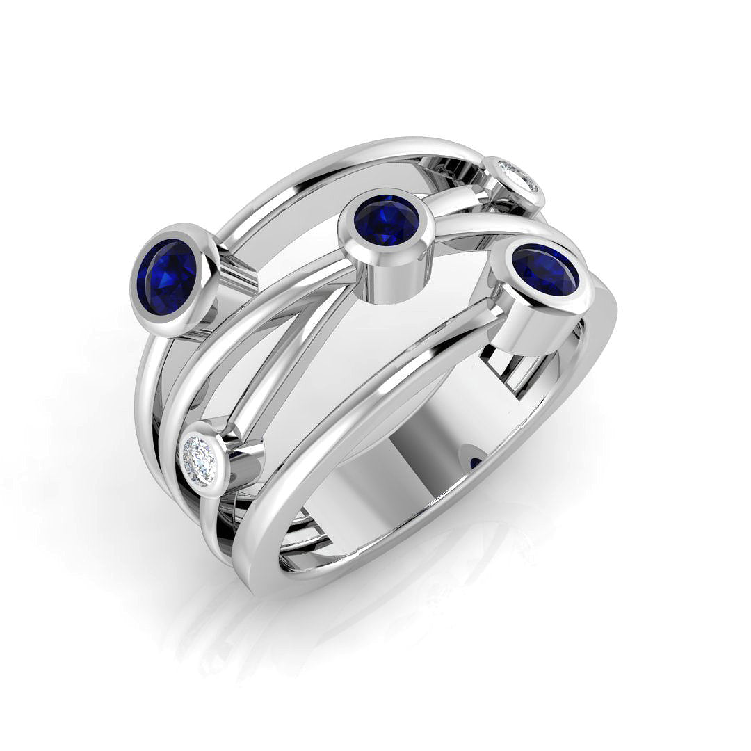 Blue Sapphire Bubble Ring with Round Diamonds in 10K/14K gold and platinum with certified lab-grown or natural diamonds