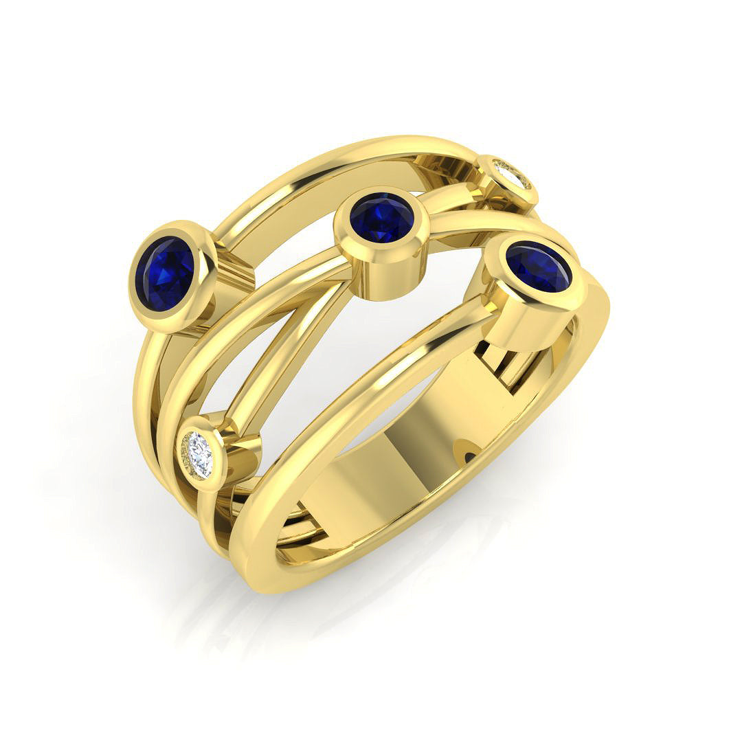 Blue Sapphire Bubble Ring with Round Diamonds in 10K/14K gold and platinum with certified lab-grown or natural diamonds