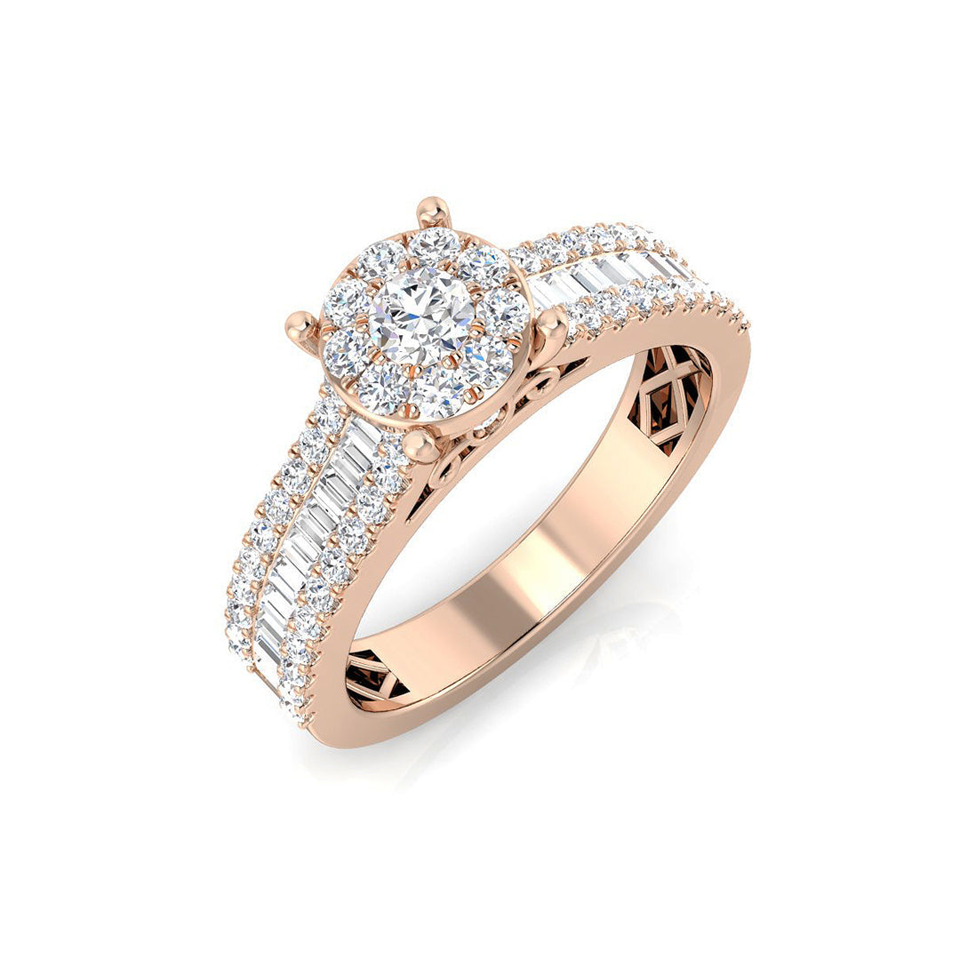 Baguette & Round Brilliant Cluster Ring in 10K/14K gold and platinum with certified lab-grown or natural diamonds