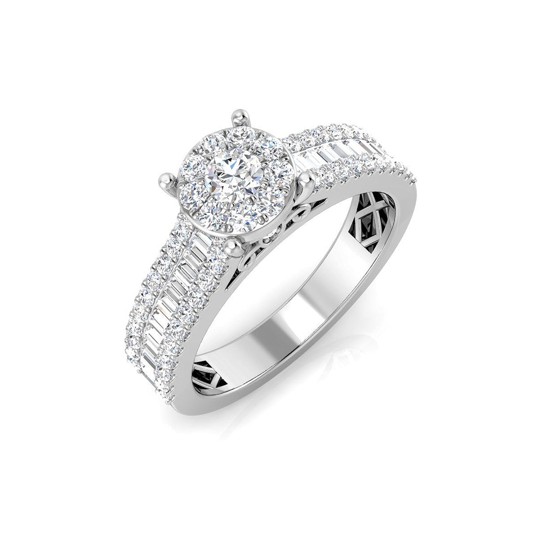 Baguette & Round Brilliant Cluster Ring in 10K/14K gold and platinum with certified lab-grown or natural diamonds