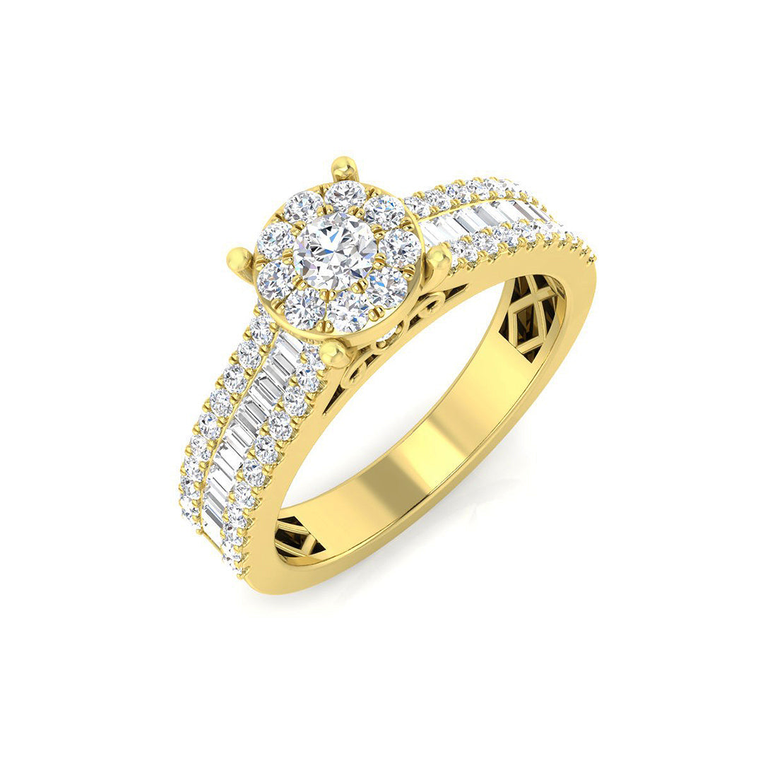 Baguette & Round Brilliant Cluster Ring in 10K/14K gold and platinum with certified lab-grown or natural diamonds
