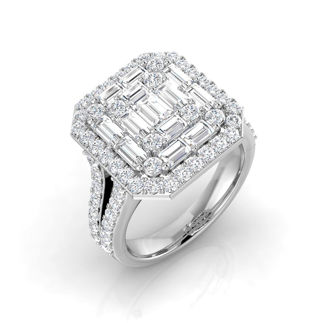 Diamond kouthamptob Baguette & Brilliant Ring in 10K/14K gold and platinum with certified lab-grown or natural diamonds