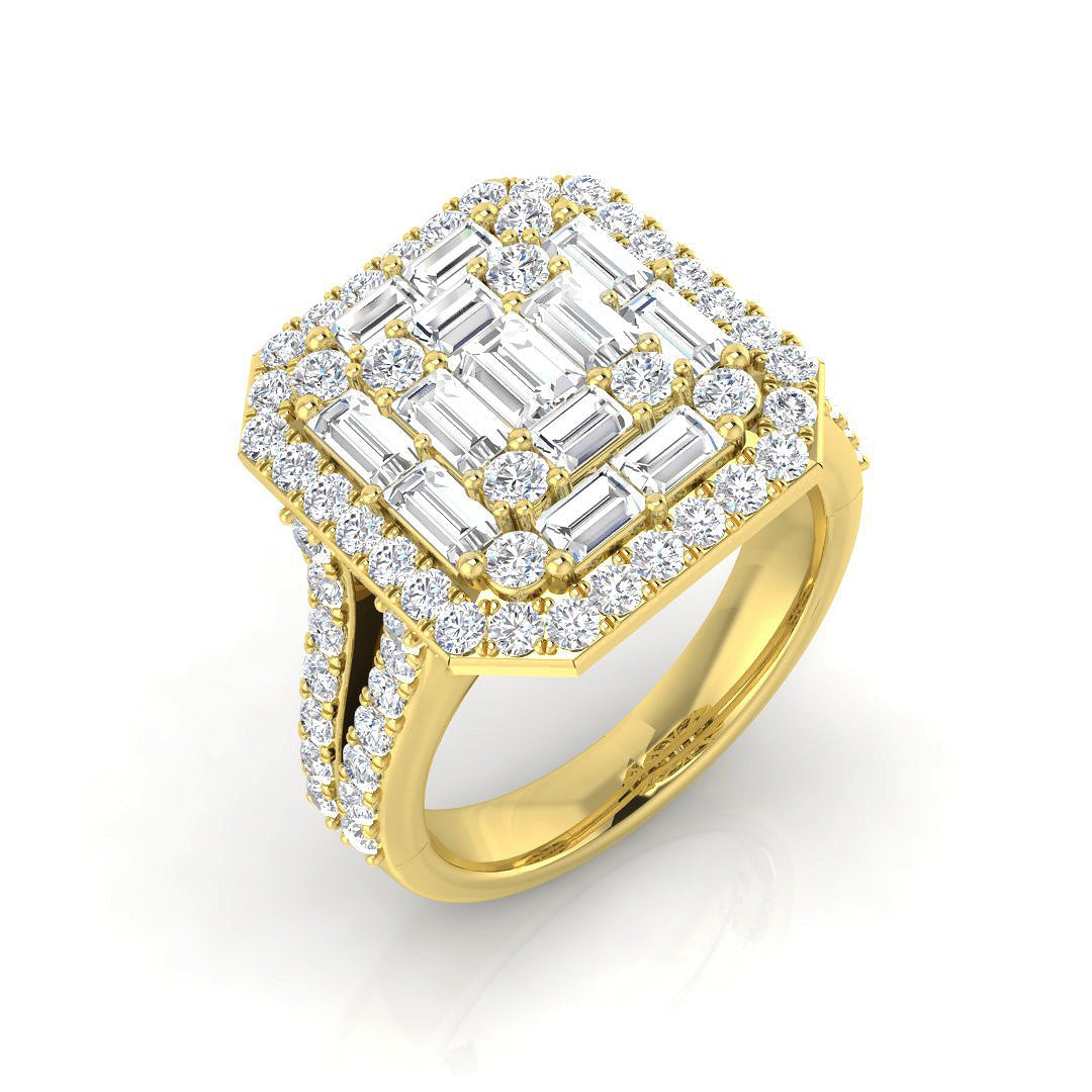 Diamond kouthamptob Baguette & Brilliant Ring in 10K/14K gold and platinum with certified lab-grown or natural diamonds