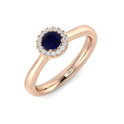 Round Blue Sapphire Halo Ring in 10K/14K gold and platinum with certified lab-grown or natural diamonds