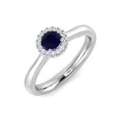 Round Blue Sapphire Halo Ring in 10K/14K gold and platinum with certified lab-grown or natural diamonds