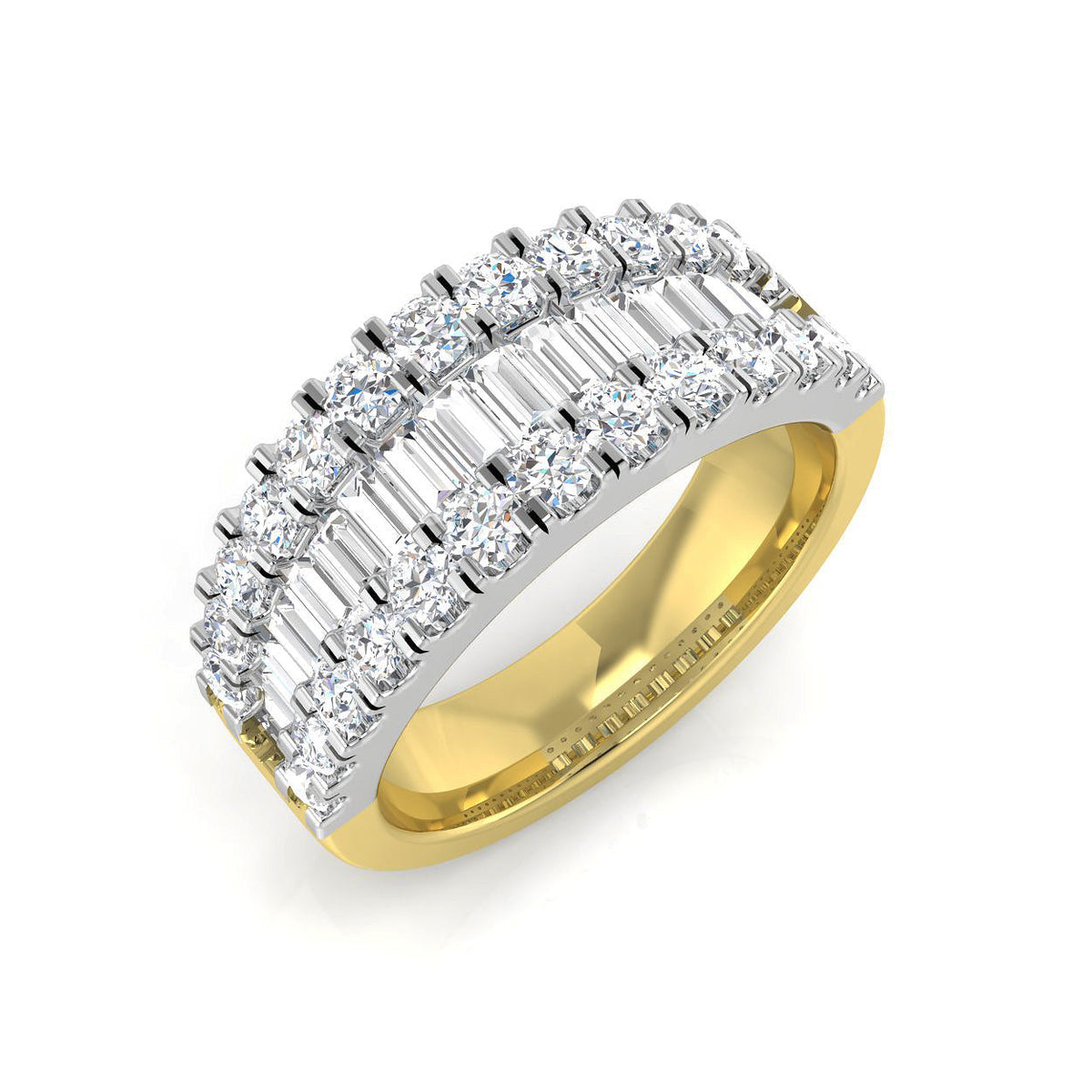 Baguette & Round Brilliant Cut Diamond Eternity Ring in 10K/14K gold and platinum with certified lab-grown or natural diamonds
