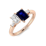 Emerald Sapphire Statement Ring with Baguette Diamonds in 10K/14K gold and platinum with certified lab-grown or natural diamonds