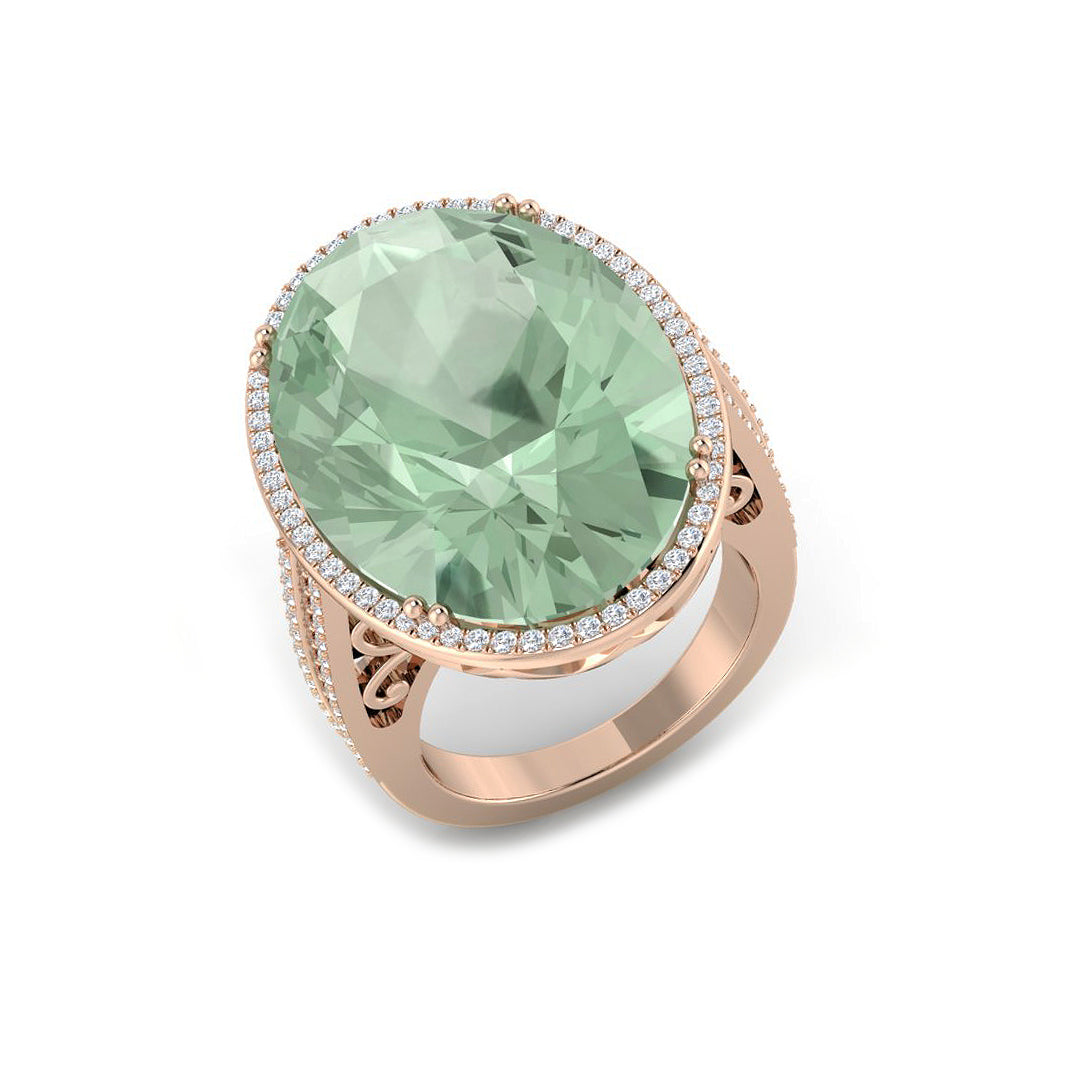 Green Amethyst Diamond Cocktail Ring in 10K/14K gold and platinum with certified lab-grown or natural diamonds