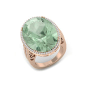 Green Amethyst Diamond Cocktail Ring in 10K/14K gold and platinum with certified lab-grown or natural diamonds