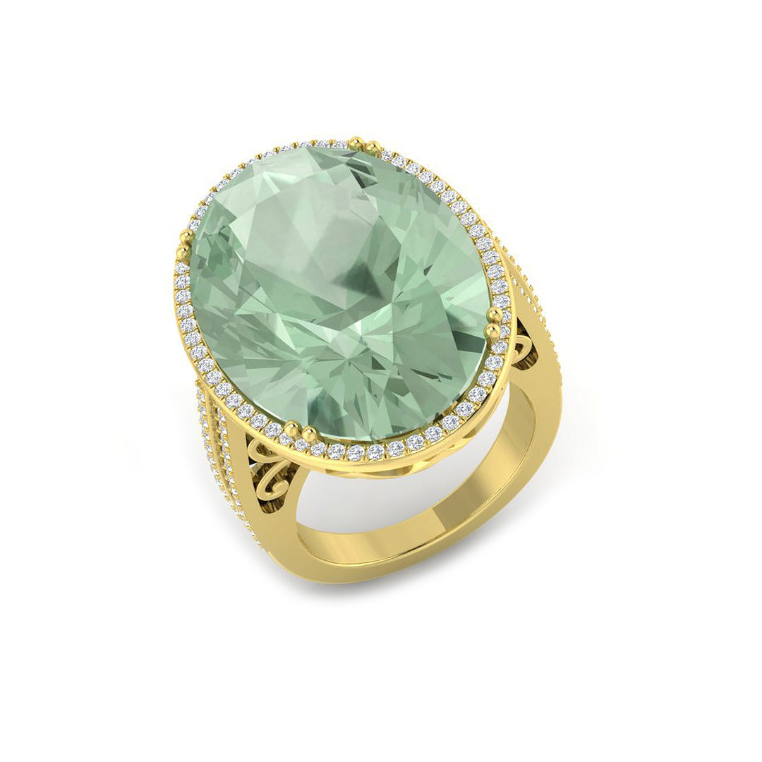 Green Amethyst Diamond Cocktail Ring in 10K/14K gold and platinum with certified lab-grown or natural diamonds