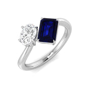 Blue Sapphire Toi Et Moi Two Stone Ring with Oval Diamond in 10K/14K gold and platinum with certified lab-grown or natural diamonds