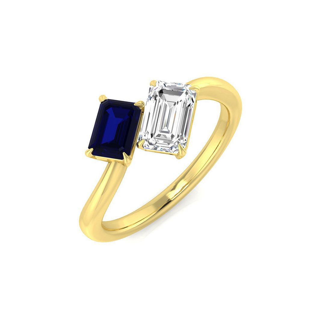 Emerald Cut Sapphire Diamond Two Stone Ring in 10K/14K gold and platinum with certified lab-grown or natural diamonds