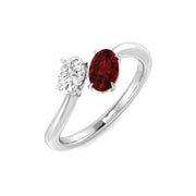 Ruby Two Stone Ring Oval Cut with Natural Diamond in 10K/14K gold and platinum with certified lab-grown or natural diamonds