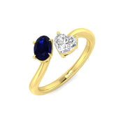 Toi Et Moi Sapphire Ring with Oval Sapphire & Heart Natural Diamond in 10K/14K gold and platinum with certified lab-grown or natural diamonds