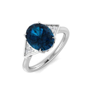London Blue Topaz Solitaire Ring with Pave Side Accents - UK Made in 10K/14K gold and platinum with certified lab-grown or natural diamonds