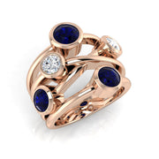 Blue Sapphire Bubble Ring with Natural Round Diamond Accents in 10K/14K gold and platinum with certified lab-grown or natural diamonds