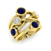 Blue Sapphire Bubble Ring with Natural Round Diamond Accents in 10K/14K gold and platinum with certified lab-grown or natural diamonds
