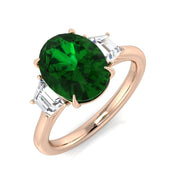 Emerald Trilogy Ring with Trapezoid Diamond Side Stones in 10K/14K gold and platinum with certified lab-grown or natural diamonds