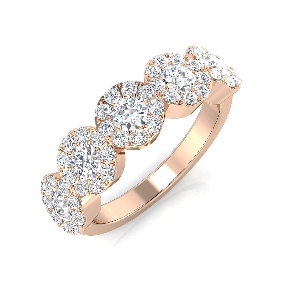 Five Stone Round Diamond Cluster Ring 1ct in 10K/14K gold and platinum with certified lab-grown or natural diamonds