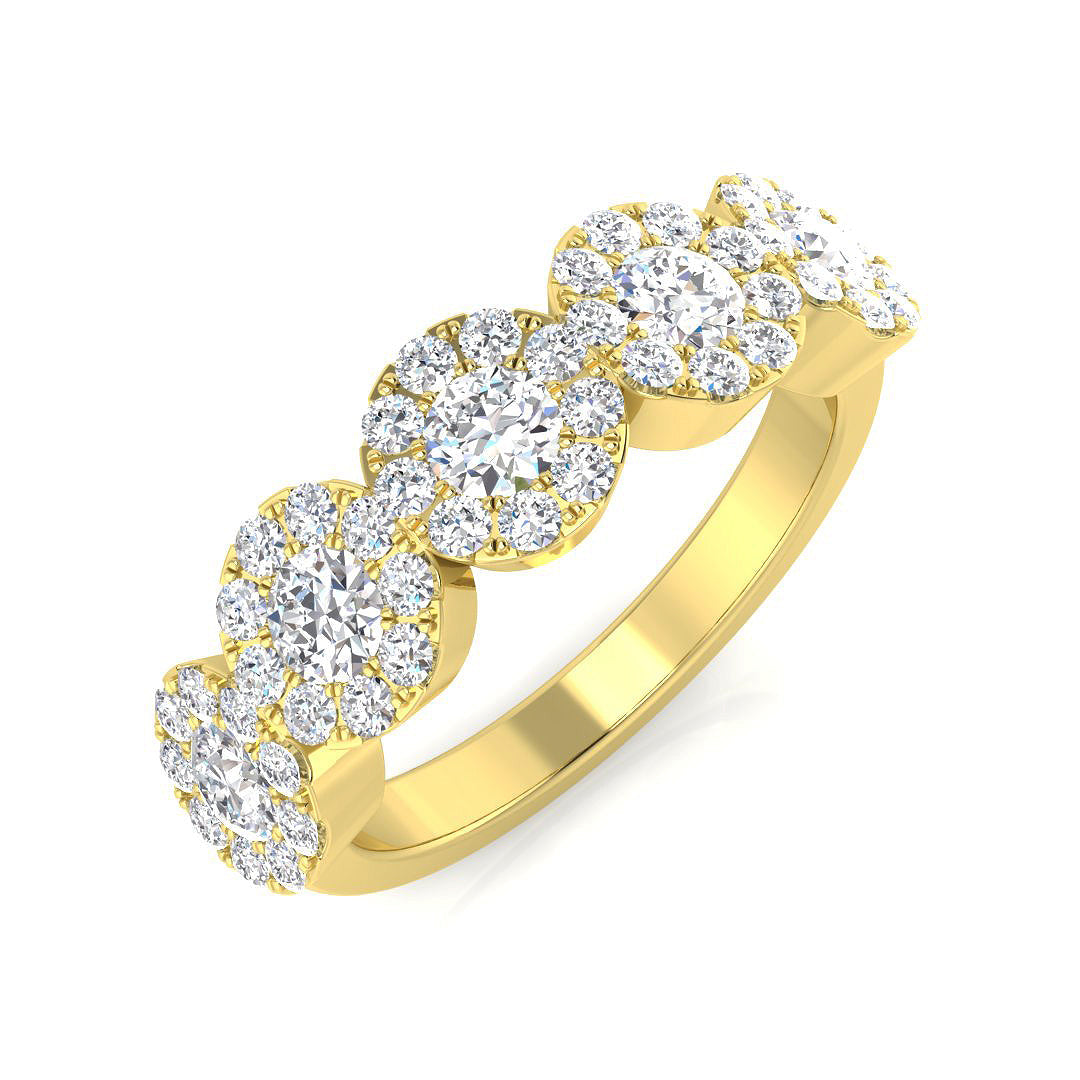 Five Stone Round Diamond Cluster Ring 1ct in 10K/14K gold and platinum with certified lab-grown or natural diamonds