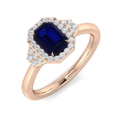 Art Deco Blue Sapphire Halo Ring in 10K/14K gold and platinum with certified lab-grown or natural diamonds