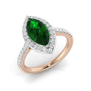 Marquise Cut Emerald Diamond Halo Ring in 10K/14K gold and platinum with certified lab-grown or natural diamonds