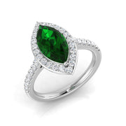 Marquise Cut Emerald Diamond Halo Ring in 10K/14K gold and platinum with certified lab-grown or natural diamonds