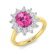 Pink Sapphire Diamond Halo Engagement Ring in 10K/14K gold and platinum with certified lab-grown or natural diamonds