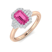 Pink Sapphire Halo Ring with Natural Diamonds in 10K/14K gold and platinum with certified lab-grown or natural diamonds