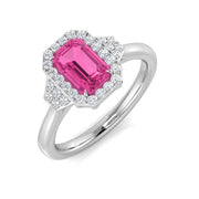 Pink Sapphire Halo Ring with Natural Diamonds in 10K/14K gold and platinum with certified lab-grown or natural diamonds