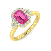 Pink Sapphire Halo Ring with Natural Diamonds in 10K/14K gold and platinum with certified lab-grown or natural diamonds