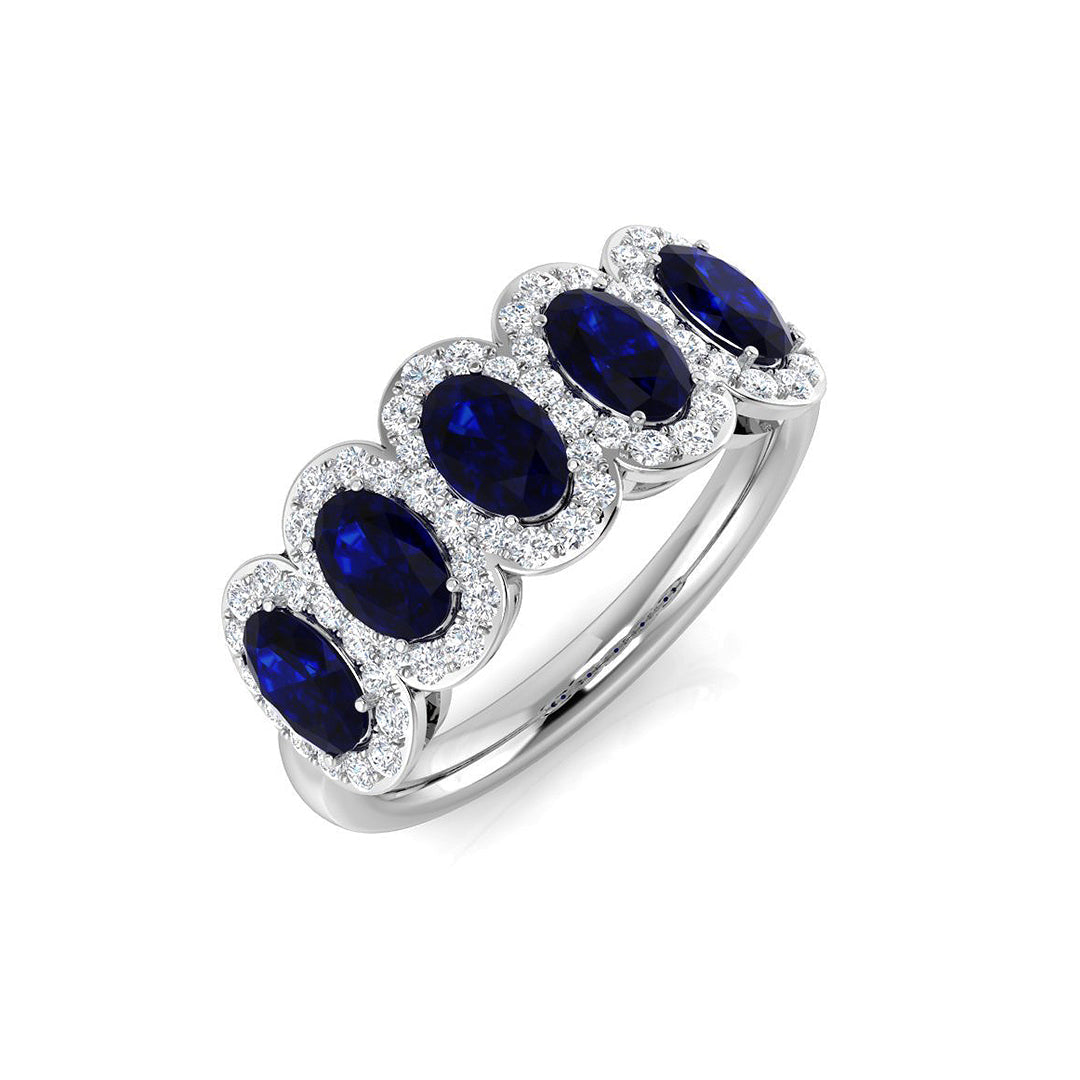 Blue Sapphire Halo Ring Natural Pave Diamonds in 10K/14K gold and platinum with certified lab-grown or natural diamonds