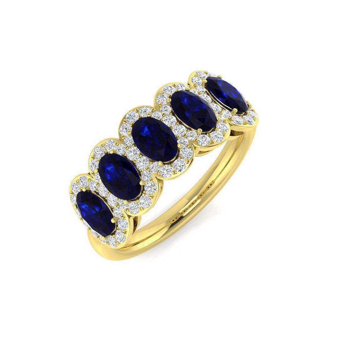 Blue Sapphire Halo Ring Natural Pave Diamonds in 10K/14K gold and platinum with certified lab-grown or natural diamonds