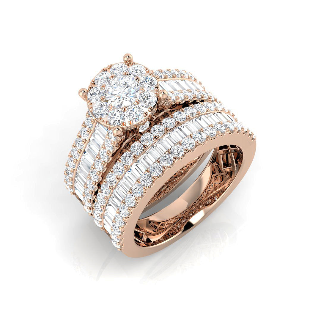 Baguette and Round Cut Diamond Bridal Ring Set in 10K/14K gold and platinum with certified lab-grown or natural diamonds