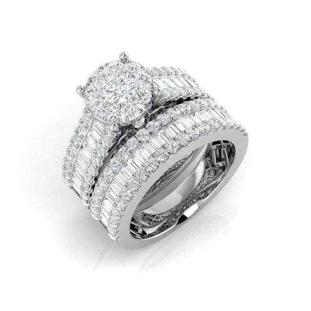 Baguette and Round Cut Diamond Bridal Ring Set | 10K & 14K Gold, Platinum