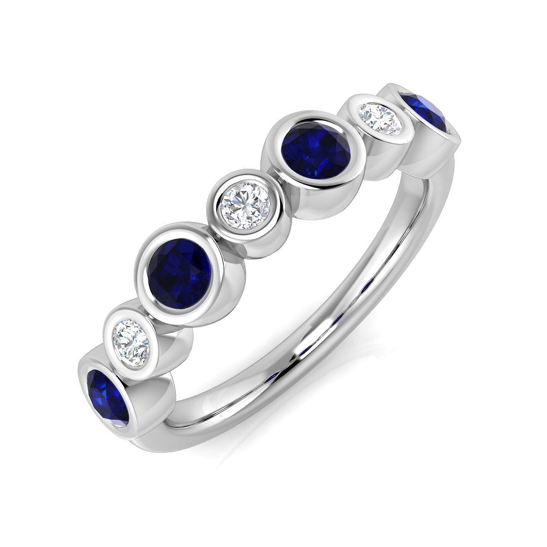 Blue Sapphire Diamond Bezel Set Half Eternity Ring in 10K/14K gold and platinum with certified lab-grown or natural diamonds