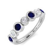Blue Sapphire Diamond Bezel Set Half Eternity Ring in 10K/14K gold and platinum with certified lab-grown or natural diamonds