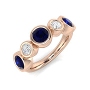 Bezel Set Blue Sapphire & Diamond Five Stone Ring in 10K/14K gold and platinum with certified lab-grown or natural diamonds