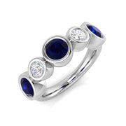 Bezel Set Blue Sapphire & Diamond Five Stone Ring in 10K/14K gold and platinum with certified lab-grown or natural diamonds