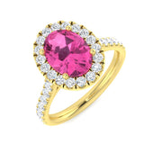 Pink Sapphire Halo Engagement Ring in 10K/14K gold and platinum with certified lab-grown or natural diamonds